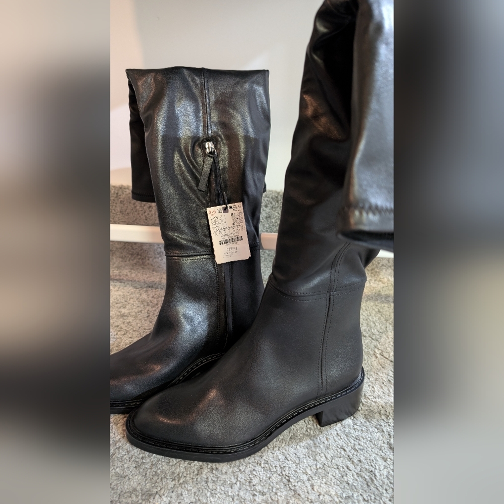 Zara Black Mid-Calf Leather Boots